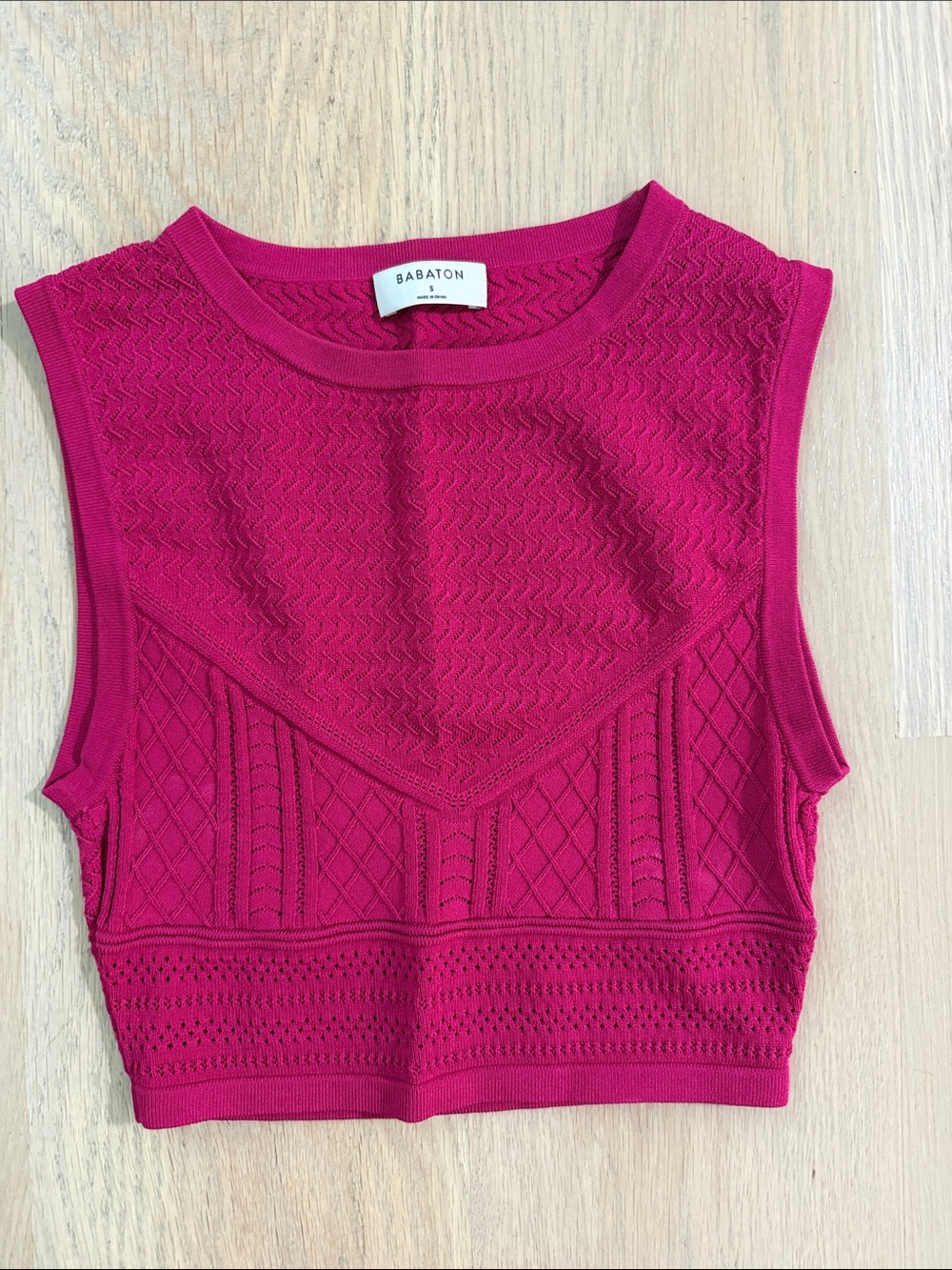 Aritzia Babaton Pointelle Knit Sweater Tank Crop Top Magenta Pink S